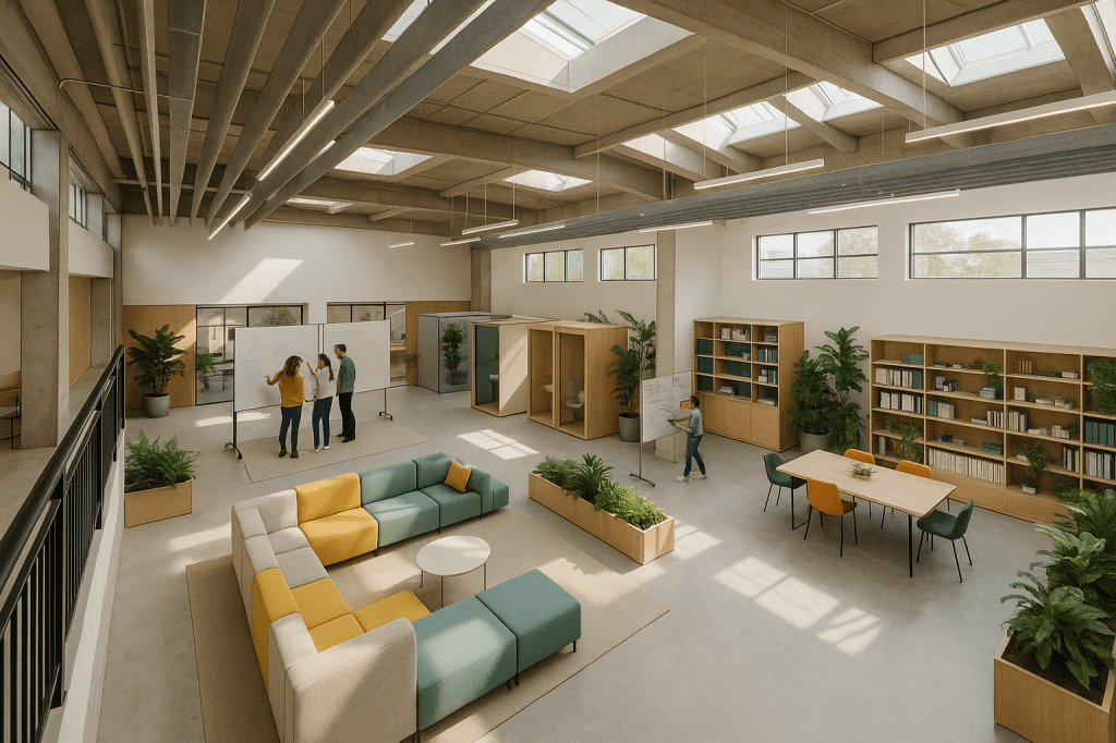 Welke stappen volg je om een inspirerend kantoor te ontwerpen dat creativiteit en samenwerking stimuleert?