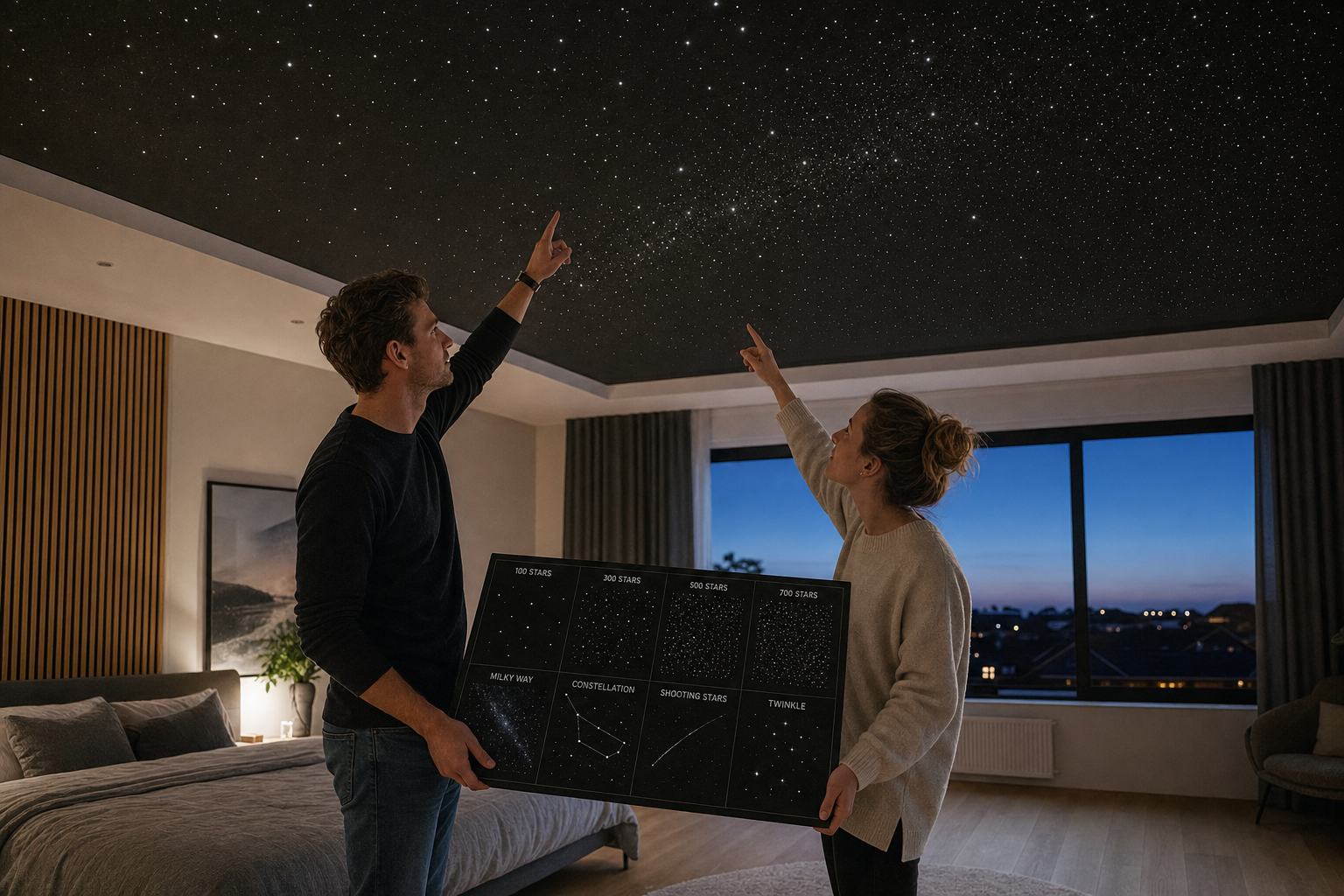 Sterrenhemel plafond met verschillende lichtpunten