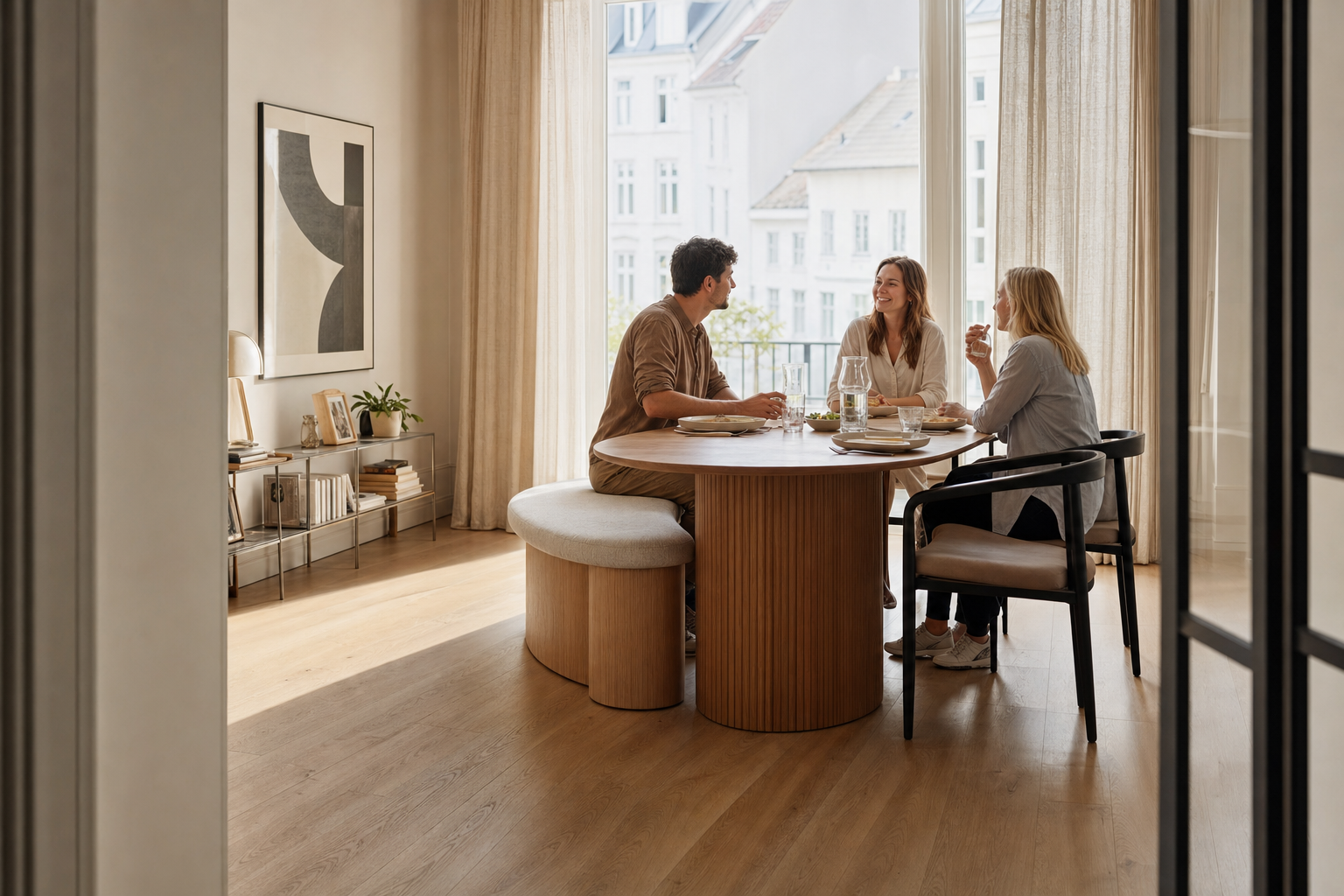 Ovale eetkamerbank naast ovale eettafel