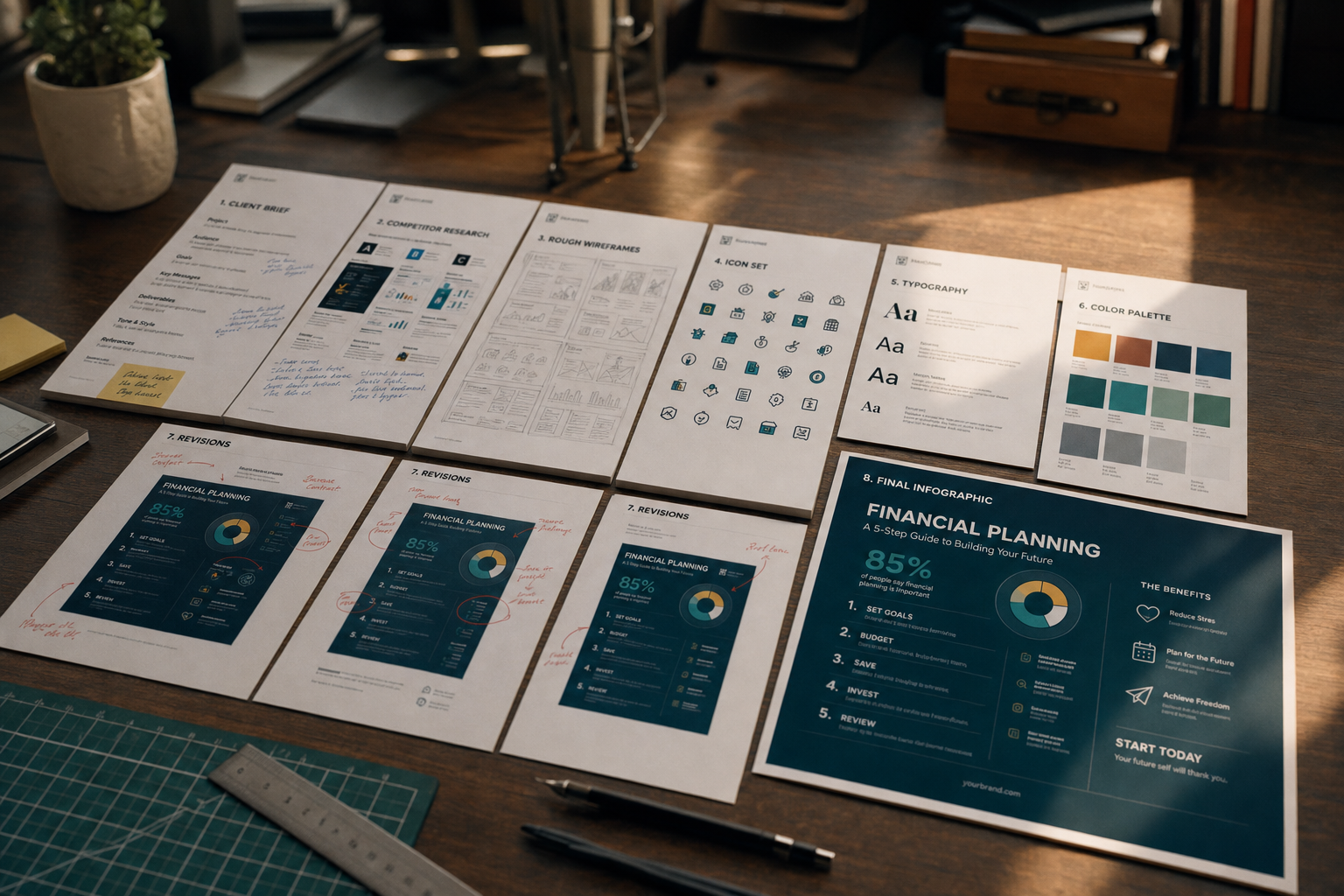 Stappen infographic ontwerpproces