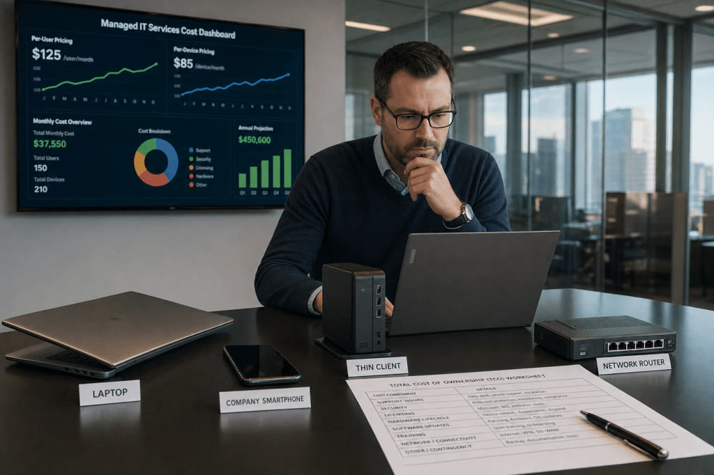 Wat kost managed IT services gemiddeld per gebruiker of per device, en welke factoren bepalen de totale kosten (TCO) op lange&nbsp;termijn?